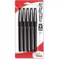 Pentel Rolling Writer Tintenroller, mittlere Linie, schwarze Tinte, 5er-Pack (R100BP5A)