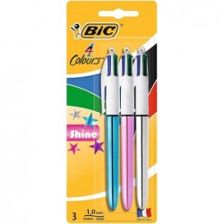 BIC BOLIGRAFO 4 COLORES SHINE BLISTER 3 UNIDADES