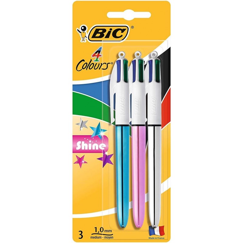 BIC BOLIGRAFO 4 COLORES SHINE BLISTER 3 UNIDADES