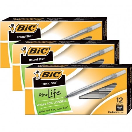 BIC Round Stic Kugelschreiber, mittlere Spitze, 1,0 mm, schwarze Tinte, 36er-Pack (GSM11BK)