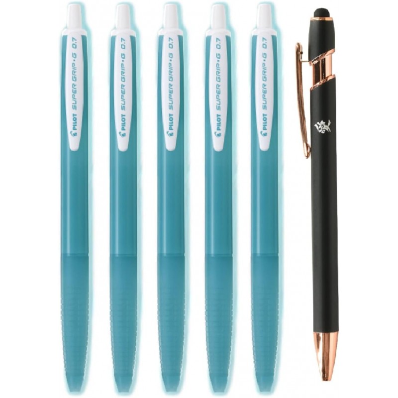 PILOT Super Grip G 0,7 mm Ocean Plastic Knock Type Ölbasierter Kugelschreiber BSGK-10FOP-OB 5-teiliges Set Japan-Import mit Original Stylus Kugelschreiber Touch Pen