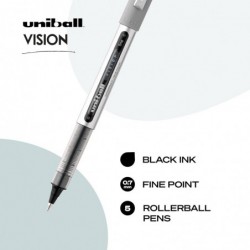 uni-ball Vision Tintenroller, feine Spitze (0,7 mm), schwarz, 5 Stück