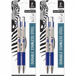 Zebra F-301 Druckkugelschreiber aus Edelstahl, 0,7 mm, 4er-Pack