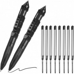 Militärischer taktischer Stift aus Wolframstahl – 2er-Pack zur Selbstverteidigung im Notfall mit 8 schwarzen Kugelschreiberminen zum Schreiben, professioneller Glasbrecherstift, Multitool zum Vatertag