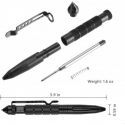 Militärischer taktischer Stift aus Wolframstahl – 2er-Pack zur Selbstverteidigung im Notfall mit 8 schwarzen Kugelschreiberminen zum Schreiben, professioneller Glasbrecherstift, Multitool zum Vatertag