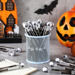 24 Stück Halloween-Stifte, Halloween-Kugelschreiber, Großpackung mit einziehbarem schwarzen Tintenstift, gruselige Halloween-Gel-Tintenstifte für Erwachsene, Halloween-Mottoparty-Zubehör, Büro (Schwarz, Geist)