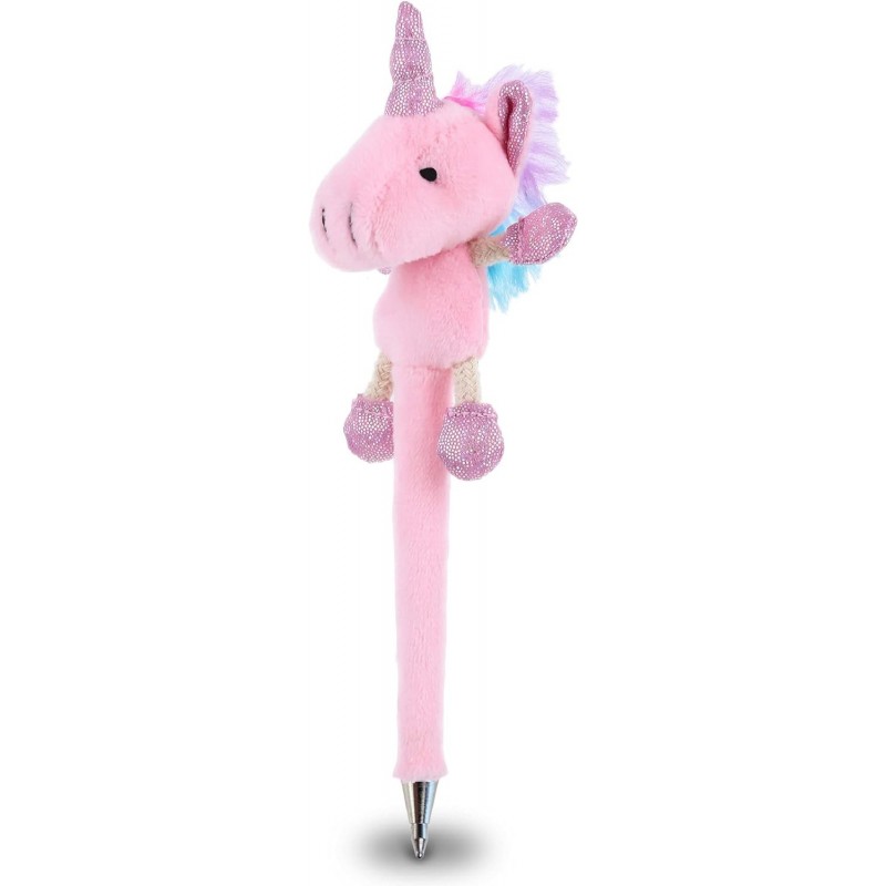 DolliBu Rosa Einhorn-Plüschstift - Weicher, flauschiger rosa Einhorn-Kuscheltier-Schreibstift, dekorativer, süßer Kugelschreiber für Kinder, Teenager und Erwachsene, einzigartige, coole, lustige Stifte als Dekoration für Schule und Büro