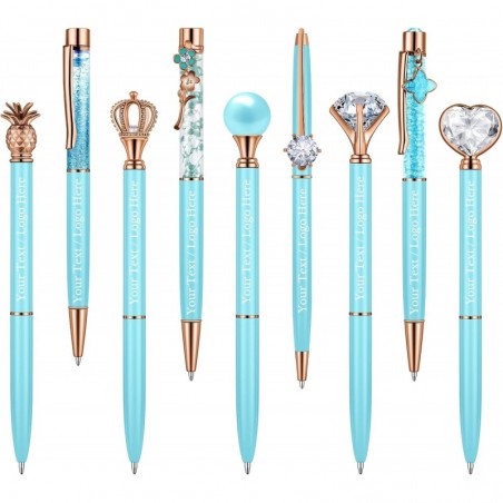 Personalisierte Stifte, 9-teiliges Kugelschreiber-Set, Metallkristall-Diamant-Stift, Glitzer-Stift, hübsche süße Stifte, ausgefallene Stifte, Geschenke für Weihnachten, Geburtstag, Schule, Büro, individuelle Stifte mit Namen, Firmenlogo (blau)