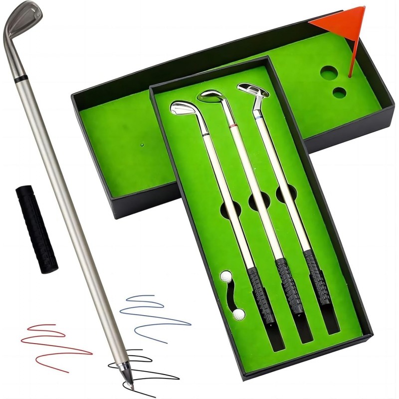 Mini-Golfschläger-Putter-Kugelschreiber-Set in Geschenkbox für Golfer, Schreibtisch-Dekoration, Schulbedarf und Golf-Zubehör-Kombination