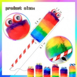 Abhay 6er-Pack flauschige Stifte mit großen Augen, bunte flauschige Kugelschreiber, Mädchen-Stift, kreativer Regenbogen-Pom-Pom-Stift für Partyzubehör für Mädchen