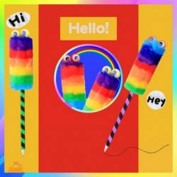 Abhay 6er-Pack flauschige Stifte mit großen Augen, bunte flauschige Kugelschreiber, Mädchen-Stift, kreativer Regenbogen-Pom-Pom-Stift für Partyzubehör für Mädchen