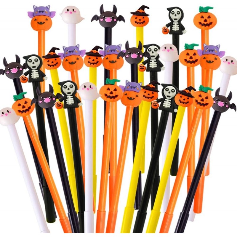 30 Stück Halloween-Stifte, Stifte in Kürbis-Totenkopf-Form mit Geister-Fledermaus-Motiv, 0,5 mm großer schwarzer Tintenroller für Halloween-Partyzubehör, Schulbüro