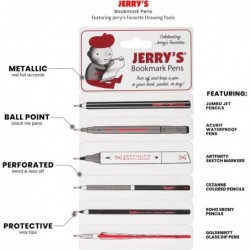 Jerry's Artarama Lesezeichenstift – schwarzes Kugelschreiber-Set – 6 schmale, leichte Stifte mit flacher Kante – Flacher Stift für Buchliebhaber und Kreuzworträtsel-Geschenke – perforiertes, abtrennbares Design