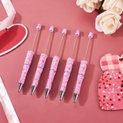 5 Stück rosa Perlenstifte, schwarze Tinte, Kunststoff-Perlen-Kugelschreiber, süße Liebesherz-DIY-Stifte für Büro, Schule, Basteln, Perlenstifte, Bastelbedarf, Lehrer, Schüler, Abschlussgeschenke