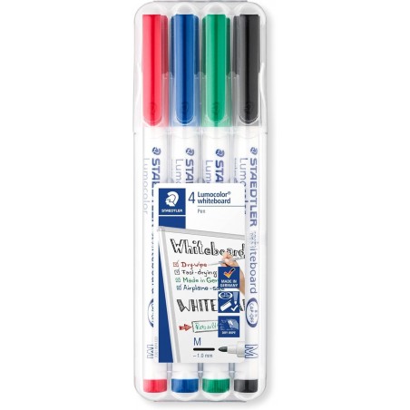 Staedtler Lumocolor Drywipe/Whiteboard Stifte mittlerer Spitze, Etui-Set mit 4 Markern