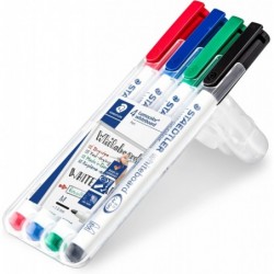 Staedtler Lumocolor Drywipe/Whiteboard Stifte mittlerer Spitze, Etui-Set mit 4 Markern