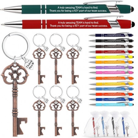 30 Sets Anerkennungsgeschenke für Mitarbeiter, inklusive Skelettschlüssel, Flaschenöffner, Dankeschön-Schlüsselanhänger, inspirierendem schwarzen Tintenstift und Organzabeutel für Kollegen, Mitarbeiter, Lehrer, Abschlussgeschenk