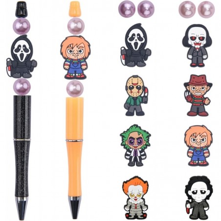 AdornInk Horror-Perlenstifte-Set, Horrorfilm-Charaktere, Perlenstift-Sets, DIY-Bastelsets, Perlenstifte, Kugelschreiber mit schwarzer Tinte, für Frauen, Kinder, Geschenke, Schul- und Bürobedarf