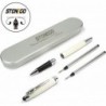 STONEGO Schwarzer, nachfüllbarer Tintenroller mit mittlerer Feder (0,5 mm), sanft schreibender Edelstahlstift, elegantes, individuelles Geschenk für Männer und Frauen, Schule, Büro, Business (Silber)