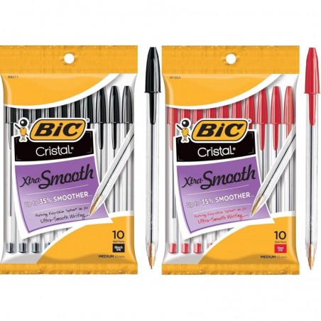 BIC Cristal Xtra Smooth Kugelschreiber-Kombiset: Set beinhaltet 10 schwarze und 10 rote