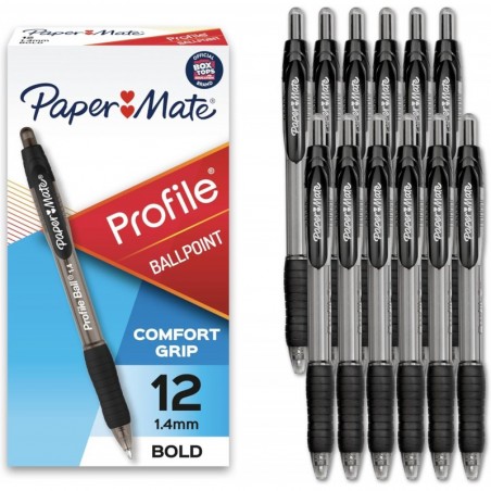 Paper Mate Profile Druckkugelschreiber, dicke Spitze (1,4 mm), schwarz, 12 Stück