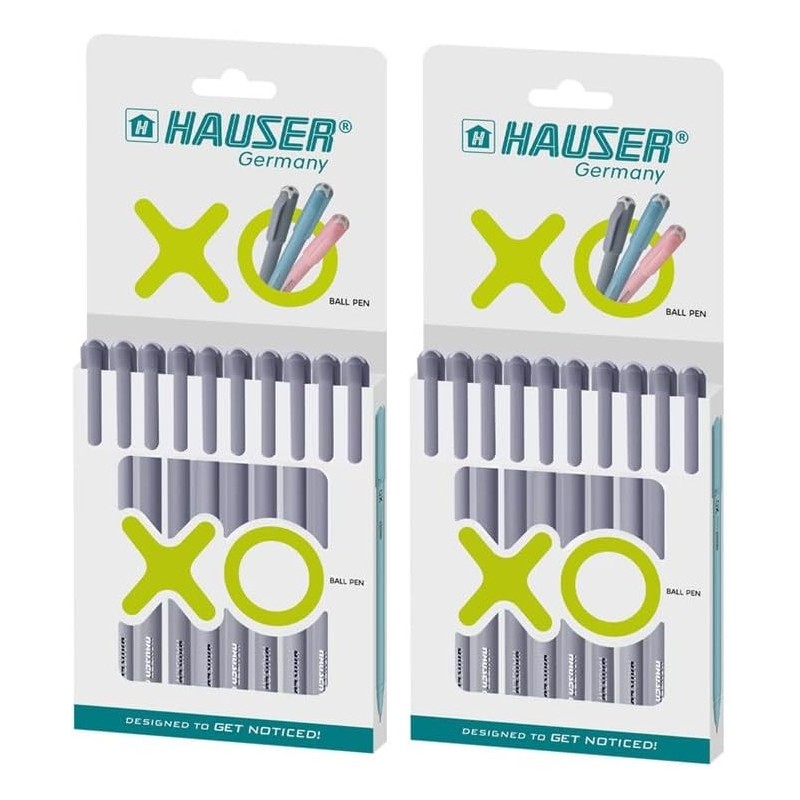 Hauser Xo Kugelschreiber-Etui-Packung | Spitzengröße 0,7 mm | Schlankes Gehäuse und minimalistisches Design | Mattes Finish | Fester Gehäusetyp | Tinte mit niedriger Viskosität | Extrem langlebige Spitze | Schwarze Tinte, Set mit 10 Stück x 2 Packungen