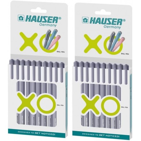 Hauser Xo Kugelschreiber-Etui-Packung | Spitzengröße 0,7 mm | Schlankes Gehäuse und minimalistisches Design | Mattes Finish | Fester Gehäusetyp | Tinte mit niedriger Viskosität | Extrem langlebige Spitze | Schwarze Tinte, Set mit 10 Stück x 2 Packungen