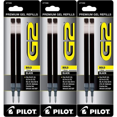 Pilot G2 Gel-Tintenstift-Minen, dicke Spitze, 1,0 mm, schwarze Tinte, 6 Minen