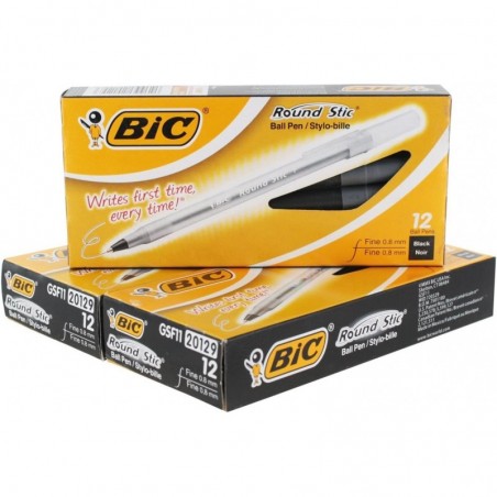 BIC Round Stic Kugelschreiber, feine Spitze 0,8 mm, schwarze Tinte, 3 Dutzend Stifte (GSF11-BK)