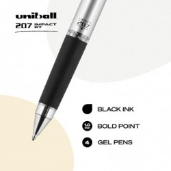 Uniball Signo 207 Impact RT Gelstift mit Druckfunktion, 4 schwarze Stifte, 1,0 mm Gelstifte mit dicker Spitze | Bürobedarf von Uni-ball Japanische Stifte, Farbstifte, feine Spitze, Stifte mit weicher Schreibspitze, Kugelschreiber