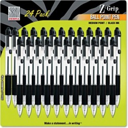 Zebra 12221 Z-Grip Druckkugelschreiber, schwarze Tinte, mittel, 24/Packung