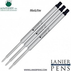 Lanier Kombipack – 3er-Pack – Monteverde® Kugelschreiber W42 ohne Kappe, Gel-Tinten-Mine, kompatibel mit den meisten Kugelschreibern im Waterman®-Stil – Schwarz (feine Spitze 0,6 mm)