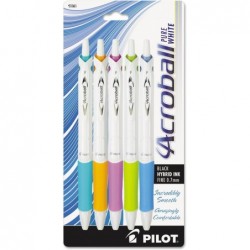 PILOT Acroball PureWhite Stift, 0,7 mm, schwarze Tinte, Türkis/Orange/Violett/Limette/Blau, 5/Packung (PIL31861)