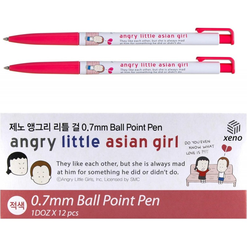 Xeno Angry Little Asian Girl Zeichentrickfigur, 0,7 mm Kugelschreiber, Tinte mit niedriger Viskosität (Rot, 12 Stück)