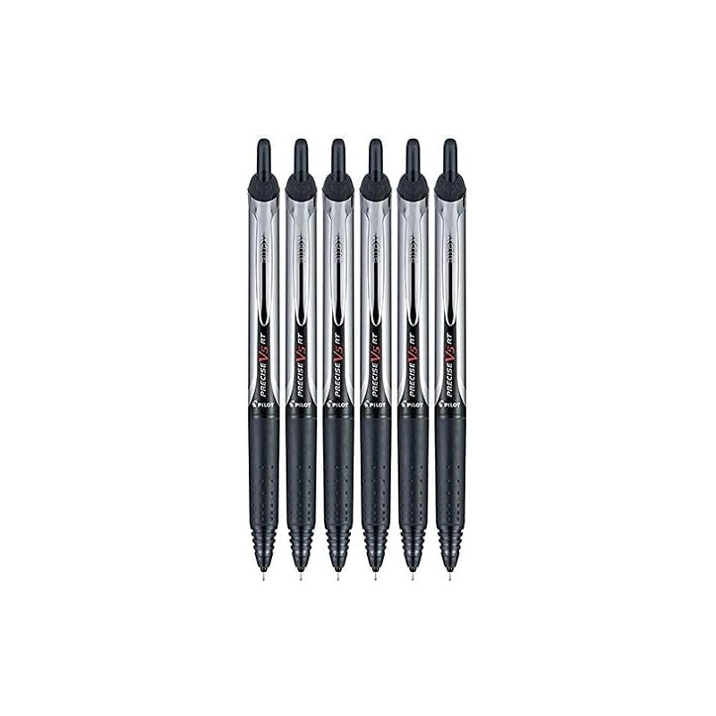 Pilot Precise V5 RT Tintenroller mit Druckfunktion, extrafeine Spitze, 0,5 mm, schwarze Tinte, 6 Stück