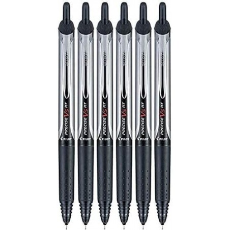 Pilot Precise V5 RT Tintenroller mit Druckfunktion, extrafeine Spitze, 0,5 mm, schwarze Tinte, 6 Stück