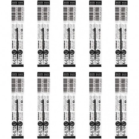 Zebra B-BR-6A-K-BK Kugelschreibermine auf Ölbasis, Jim Knock, K-0,7 Kern, schwarz, 10 Stück