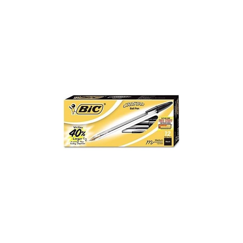 BIC Cristal Stic Kugelschreiber, mittlere Spitze, 1,0 mm, Schwarz, 12 Stifte (MS11-Blk)