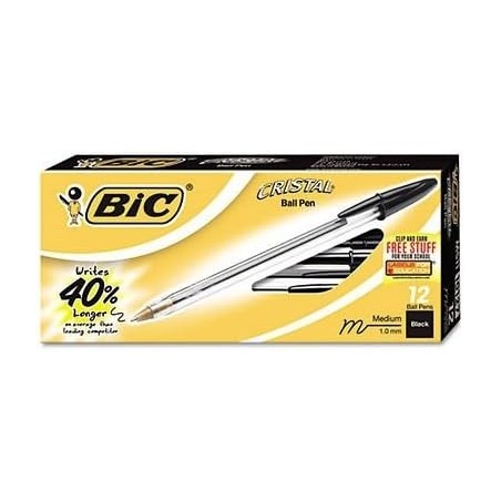 BIC Cristal Stic Kugelschreiber, mittlere Spitze, 1,0 mm, Schwarz, 12 Stifte (MS11-Blk)