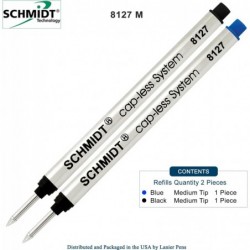 Schmidt 8127 Lange Tintenrollermine ohne Kappe, Schwarz, blaue Tinte (mittlere Spitze 0,7 mm), 2 Stück