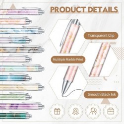 Harloon Lustige Kugelschreiber mit Marmormuster für Frauen und Mädchen, hübsche, süße, einziehbare Klick-Kugelschreiber mit schwarzer Tinte für Schule, Studenten, Arbeiter, Geschenk, Tagebuch, ästhetischer Bürobedarf (12 Stück)