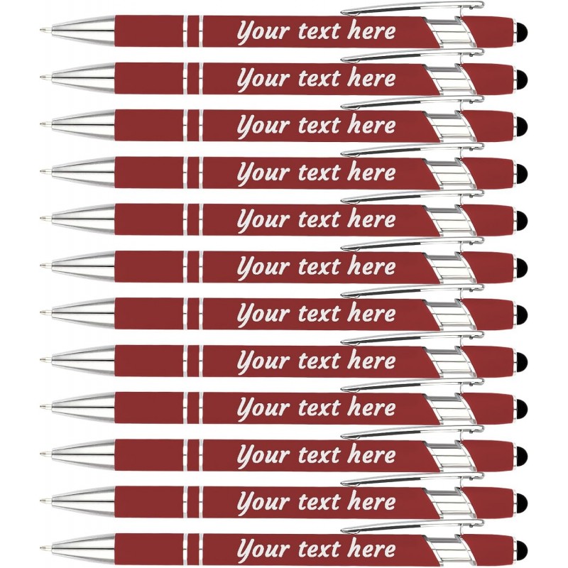 Personalisierte Stifte mit Stift – individuell graviertes Logo und Name aus Metall mit schwarzer Tinte. Individuelles Kugelschreibergeschenk für Geschäftszwecke, Schulabschlüsse und Beförderungen (12 Stück (1er-Pack), Dunkelrot)