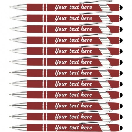 Personalisierte Stifte mit Stift – individuell graviertes Logo und Name aus Metall mit schwarzer Tinte. Individuelles Kugelschreibergeschenk für Geschäftszwecke, Schulabschlüsse und Beförderungen (12 Stück (1er-Pack), Dunkelrot)