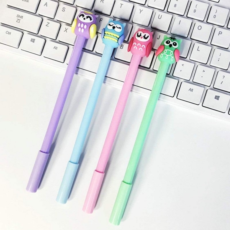 Gelschreiber mit Tiermotiv und Eulenmotiv, süßer schwarzer Kawaii-Schreibstift, Kugelschreiber mit schwarzer Tinte, Gelschreiber, Partygeschenk, lustiges Schul- und Büromaterial (6 Stück)