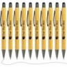 Personalisierter Stift aus Bambus mit Stylus – individuelle Kugelschreiber mit Namenstext und Logo für Büro, Schule, Geschäft und Zuhause, schwarze Tinte (10 Stück/Packung)