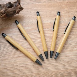 Personalisierter Stift aus Bambus mit Stylus – individuelle Kugelschreiber mit Namenstext und Logo für Büro, Schule, Geschäft und Zuhause, schwarze Tinte (10 Stück/Packung)