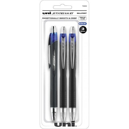 uni-ball® JetStream™ RT Druckkugelschreiber, dicke Spitze, 1,0 mm, schwarzer Schaft, blaue Tinte, 3er-Pack