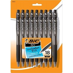 BIC BU3 Grip RT Kugelschreiber, mittlere Spitze, 1,0 mm, transparenter Schaft, schwarze Tinte, Packung mit 18 Stiften