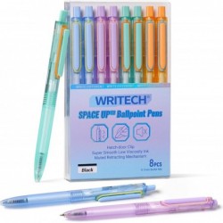 WRITECH Kugelschreiber, schwarze Tinte: 0,7 mm feine Spitze, einziehbar, 8 Karat Pastellfarbe, ultraweiches Schreiben, Tinte mit niedriger Viskosität, Space-Up-Kugelschreiber, leiser Klick