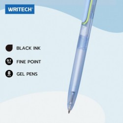 WRITECH Kugelschreiber, schwarze Tinte: 0,7 mm feine Spitze, einziehbar, 8 Karat Pastellfarbe, ultraweiches Schreiben, Tinte mit niedriger Viskosität, Space-Up-Kugelschreiber, leiser Klick